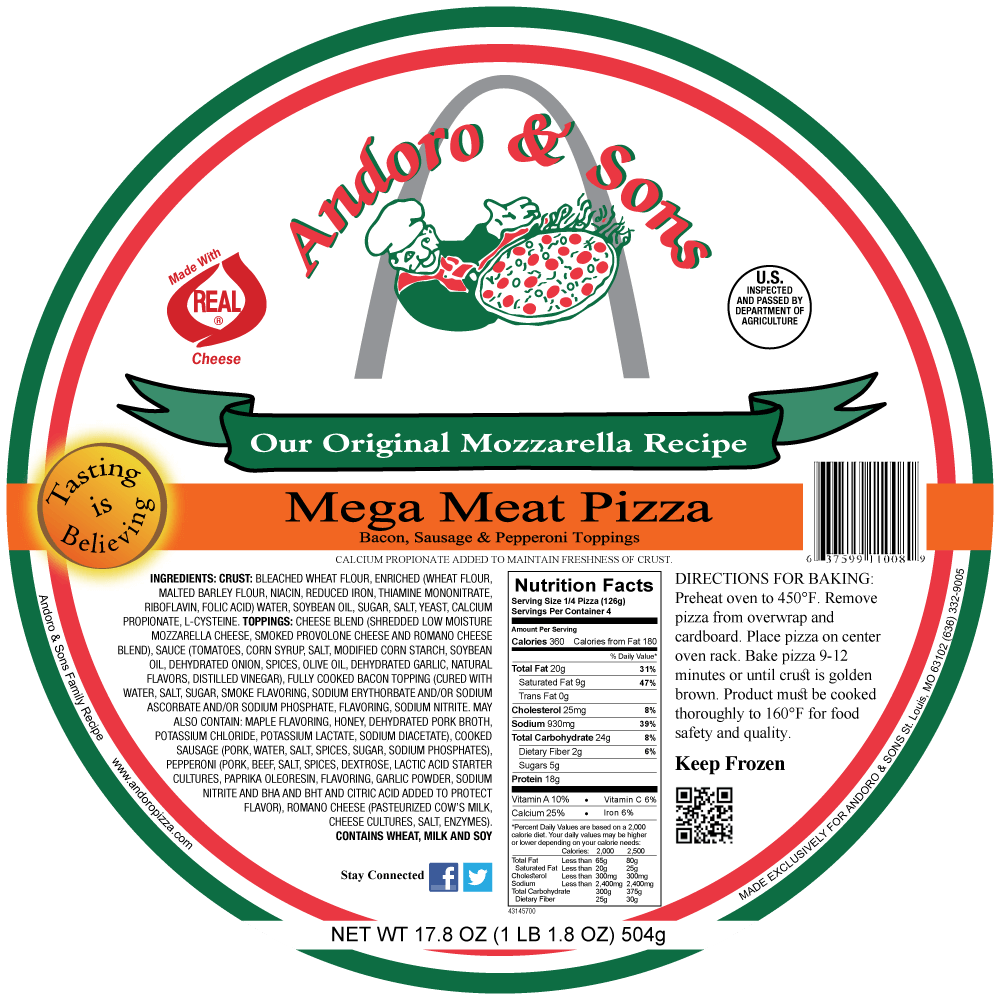 Andoro & Sons Mozzarella Mega Meat Pizza